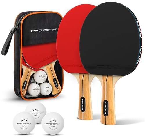 PRO-SPIN Tischtennisschläger – Hochleistungs-Tischtennis Set | Premium Tischtennisschlaeger, 3-Sterne-Tischtennisbälle, Kompakte Aufbewahrungstasche (Rot, Set für 2 Spieler)