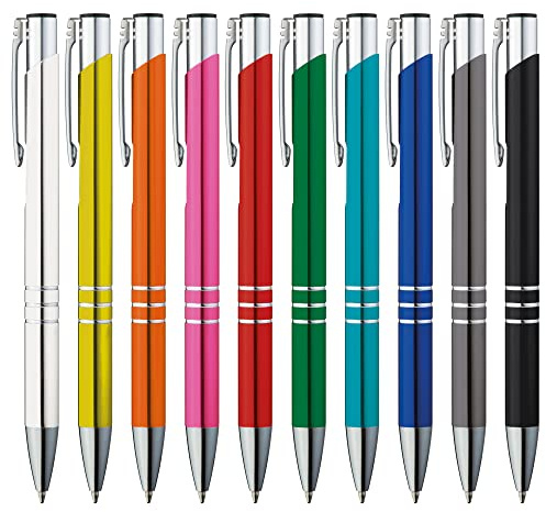 GIMEI® Metall Kugelschreiber Set 10 Stück | Premium Hochwertig, für Einfaches & Weiches Schreiben | Blauschreibend Bunt als Optischer Hingucker