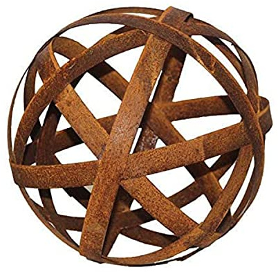Bornhöft Kugel 20cm aus Metall Edelrost Rost Streifenbandkugel Eisen Deko Gartendeko Bänderkugel Stahlbandkugel