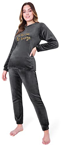 CityComfort Fleece Schlafanzug Damen Lang, 2-Teiliges Pyjama Set, Hausanzug Damen Winter, Geschenke für Frauen Jugendliche