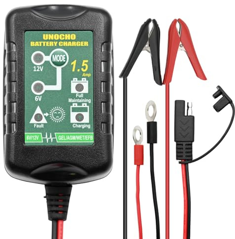 6V 12V Batterieladegerät 1,5A automatisches intelligentes Ladegerät, Batteriewartungsladegerät, Erhaltungsladegerät für Auto, Motorrad, Rasenmäher, Boot, Schneemobil(EU-Stecke)