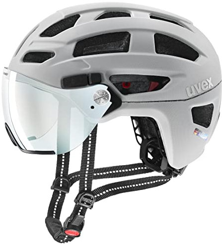 uvex Finale Visor V - sicherer City-Helm für Damen und Herren - mit selbsttönendem Visier - inkl. LED-Licht - Papyrus matt - 52-57 cm