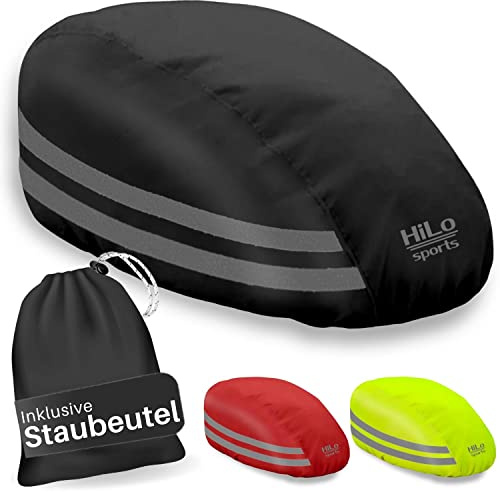 HiLo sports Helmbezug wasserdicht mit Sicherheits-Reflektoren - Einheitsgröße Helmüberzug Fahrradhelm - Helm Regenschutz - Helmüberzieher Fahrrad (schwarz)