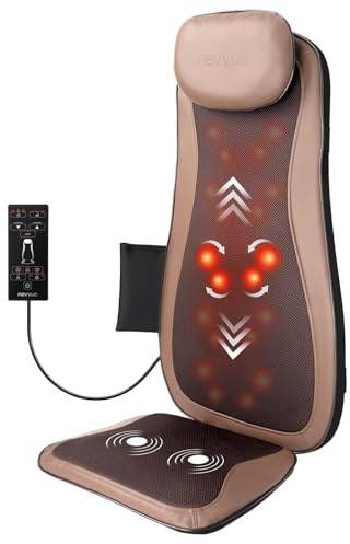 NEVVUE Massagesitzauflage,Massagematte mit Wärmefunktion,Rückenmassagegerät mit 3D Massage,Massagegerät Rücken mit Vibration,Shiatsu Massagegerät mit 3 Intensitäten,Massageauflage Zu Hause,V-WMB01