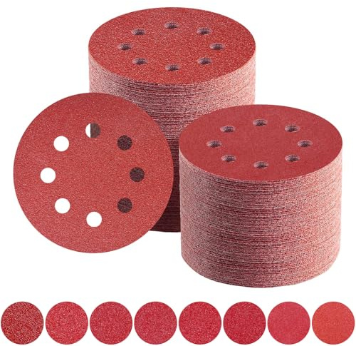 Schleifpapier 125mm Klett 10 x 40/60/80/100/120/150/180/240 Körnung 8 Loch Schleifscheiben Set für Exzenterschleifer (80Stück)