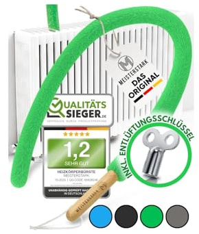 DIE ORIGINAL Heizungsbürste lang 115cm [NOTE 1,2] I Flexible Heizkörperbürste für Heizkörper reinigen & Heizkosten senken I Long Radiator Brush I Heizkörper Reinigungsbürste inkl. Entlüftungsschlüssel