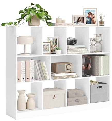 VASAGLE Bücherregal, Regal, Würfelregal, Standregal, 11 offene Fächer, horizontal, vertikal oder kopfüber verwendbar, 30 x 126 x 100 cm, für Wohnzimmer, Arbeitszimmer, Büro, weiß LBC054T14