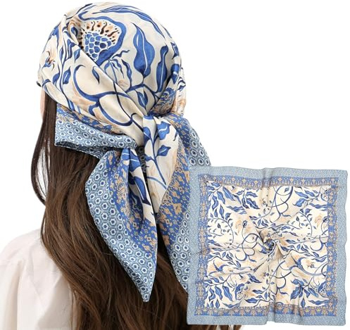 ZephyrHome kopftuch, Damen Bandana, quadratisches satin-Seidentuch, Grafikdruck, Elegantes Halstücher, Geschenk für Mutter (70x70cm)