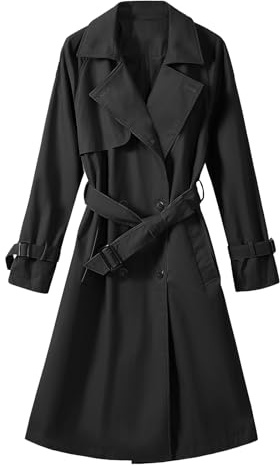 Vancavoo Trenchcoat Damen Lang Übergangsmantel Mantel Klassische Herbst Frühling Zweireiher Jacke Trench mit Gürtel Damenmantel Baumwolle Windjacke