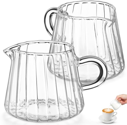 iplusmile 2 Stück Milchkännchen Glas Klein 200 ml, Borosilikatglas Milchkanne Espresso Kännchen Spülmaschinenfest Mikrowelle Geeignet Für Milchaufschäumen Kaffee Tee