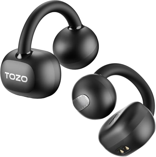 TOZO OpenEarRing Open Ear Kopfhörer, Bequem Clip On Kopfhörer, Kopfhörer Kabellos Bluetooth 5.4, Bluetooth Kopfhörer mit App-Steuerung, 40 Std Spielzeit, Digitalanzeige für Sport, Laufen - Schwarz