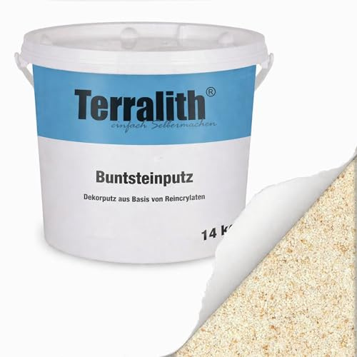 Terralith Buntsteinputz 14kg in beige-schwarz, Sockelputz für Innen und Außen mit Reinacrylat Bindemittel aus Naturstein, 1-2mm Körnung (BSP78)