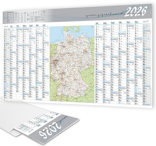 XXL Wandkalender 2026 extra groß (114x64 cm) gefalzt 150 g/m² Papier in Querformat, Jahreskalender Großformat mit Deutschlandkarte 14 Monate – Kalender 2026 Wandkalender für Büro und Vertrieb