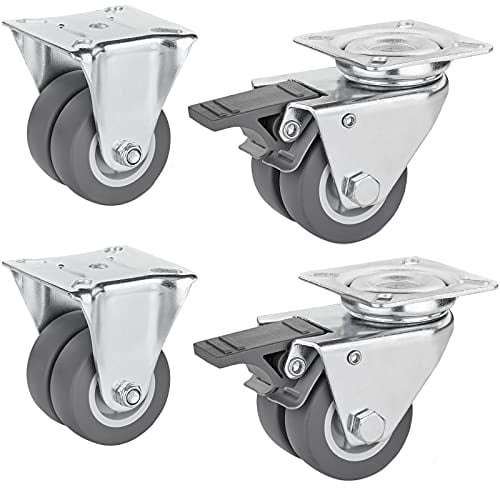 4er SET SOTECH Transportrollen Ø 50 mm Tragkraft 400 Kg (2x Lenkrollen mit Bremse + 2x Bockrollen, Anschraubplatte 60x60 mm) Schwerlastrollen Strandkorbrollen