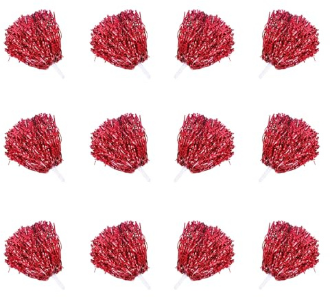 Dxmcgttbd 12 Stück Cheerleading Pom Poms,Cheerleader-Pompons,Metallisch Cheerleader Puschel,Hell Metallic Cheers Ball Zum,für Sportveranstaltungen, Ballspiele, Tänze, Karnevalspartys Verwendet (Rot)