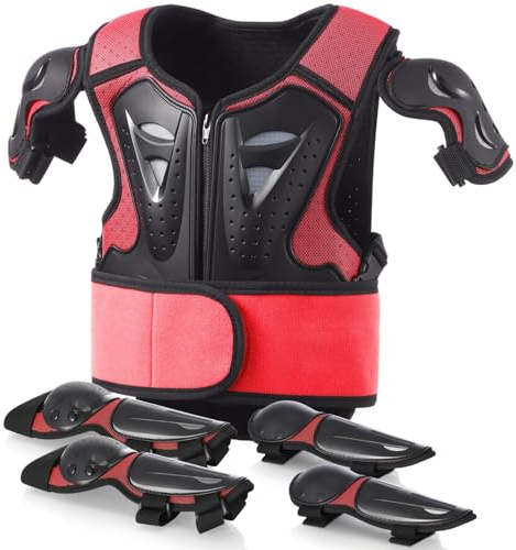 Kinder Motocross Ausrüstung, Motorrad Schutzjacke mit Vollschutz für Kinder, Jugendlicher Schutzset mit Ellbogen- & Knieschonern für Bike Skate MX Outdoor