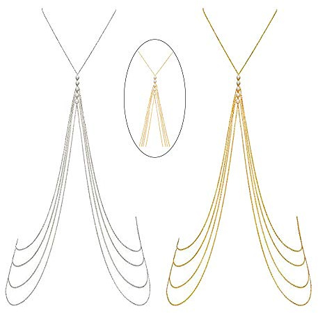Xinlon 2 Stück Pearl Bra Body Chain, Sexy Beach Bikini Bra Chain, Gold Body Chain Necklace Bra Chain, Verwendet für Damen Tops Oder Als Geschenk, Partykleider und Strandausflüge(Gold Silber)