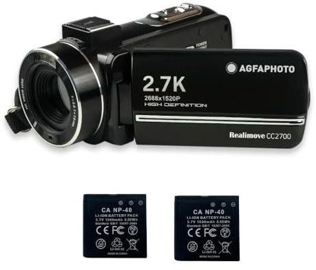 AgfaPhoto Realimove CC2700 Camcorder - 2.7K Video, 24MP Fotos, 3.0'' IPS Touchscreen, 18X Digitalzoom, LED Licht, Fernbedienung, 2X Lithium Batterie