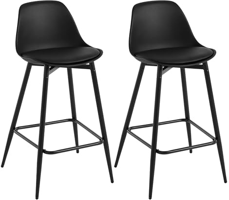 Klihome Barhocker 2er Set, Barstühle PP, Küchenhocker mit Rückenlehne, hoher Hocker mit Fußstütze, gepolstert, mit Metallbeinen, für Bar Küche Esszimmer Theke, Schwarz, K0001BH-2