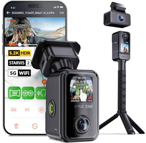 VANTRUE E360 ACE 3 Kanal Panorama Dashcam Dual STARVIS 2 HDR Nachtsicht | Duales 210° Weitwinkel Dash Cam mit Halterung, 1.54″ Touchscreen, 24/7 Parkmodus, 360°-Parküberwachung, Fisheye-Effekt