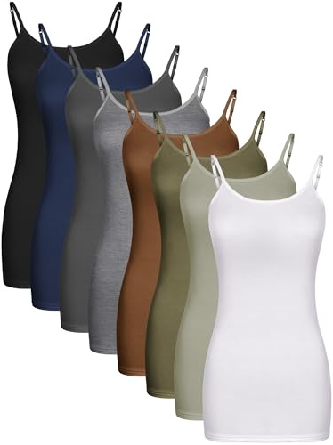 Geyoga Langes Tanktop für Damen, langes Leibchen, Workout-Tops, verstellbarer Spaghettiträger, Damen-Unterhemden