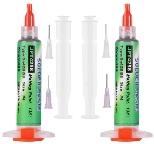 Flintronic Bleifreies Lötpaste 20g, Sn42 Bi58 Spritzenlötpaste Flussmittel, Niedrige Temperatur 138℃ Lötflussmittel-Zinnpaste, Solder Paste für BGA SMT LED SMD Lötzinn（2 Stück）