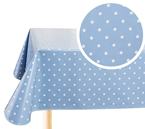 Home Direct Wachstuch Tischdecke Wachstuchtischdecke Abwaschbar Eckig 140 x 180 cm Kleine Tupfen Blau Grau