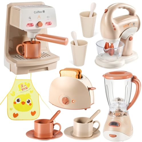 LOVE LIFE Kinderspielzeug ab 3 Jahre – Spielküche Zubehör & Kinderküche Zubehör mit Kinder Kaffeemaschine, Mixer & Toaster – Geschenke für Kinder, Mädchen & Jungen