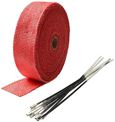 Mintice Hitzeschutzband Auspuffband Auspuff Hitze Wickel Schild Hülle | 5CM X 5M Fiberglas Rot Auto Motorrad Krümmerband mit 6 Pcs Kabelbinder