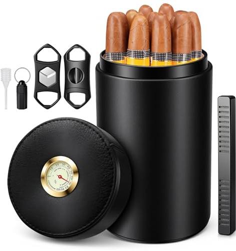 Scotte Zigarren-Humidor-Etui, Leder, Zedernholz, tragbar für 12–16 Zigarren (schwarz)