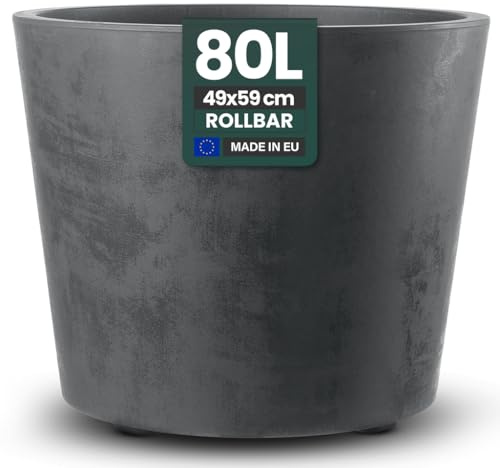 Kreher XXL Pflanzkübel Millennium mit rollbarer Plattform und einem Volumen von 80 Liter! Tolle Naturstein Optik in Braun oder Anthrazit! Maße: 59 x 49 cm (ØxH) (Anthrazit)