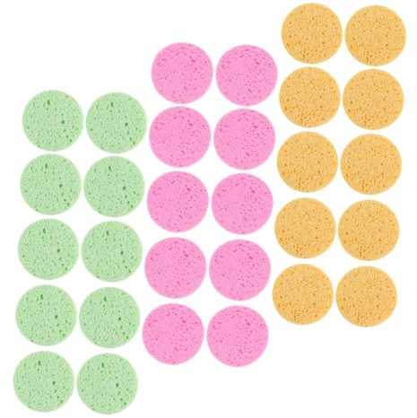 Housoutil 30 Stück Zellulose Gesichtsschwämme Rund 70mm Make Up Entferner Peelingschwämme Hautfreundlich Saugfähig für Gesichtsreinigung und Porentiefenreinigung