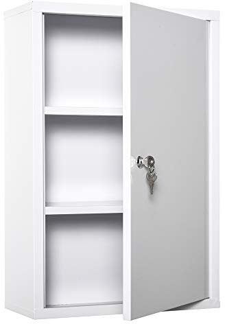 kleankin Medizinschrank Arzneischrank zur Medikamenten-Aufbewahrung, Abschließbar Medikamentenschrank Metall mit 3 Fächern Erste-Hilfe-Schrank, 40 x 18 x 60 cm, Weiß