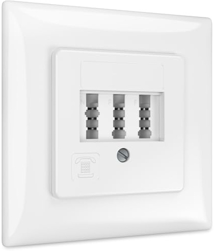 deleyCON 1 Stück Telefondose Unterputz TAE NF/F Anschlussdose NFF 2X Telefonanschluss + 1x Nebenstelle Fax Anrufbeantworter Modem NTBA DSL-Splitter Weiß