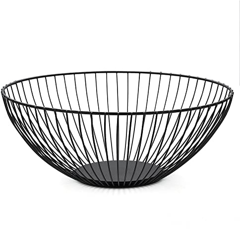HOMQUEN Obstkorb, Obstschale, Obstkorb Aus Metalldraht Für Küche, Obstschale Für Küchentheke, Korb Für Obst, Gemüse, Brot, Snacks, Küchenhelfer (Rund Kurz, Schwarz)