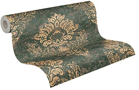 A.S. Création Livingwalls Metropolitan Stories 2 Vliestapete mit Ornamenten 0,53 x 10,05 m – Grün, Gold – elegante Barocktapete Made in Germany – 379011
