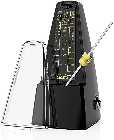 LEKATO Mechanisches Metronom für Klavier Gitarre Bass Violine Ukulele Schlagzeug Saxophon Banjo Mandoline - Visualisierung von Takt & Tempo, lauter Klang mit betonter Glocke, hohe Präzision, Schwarz