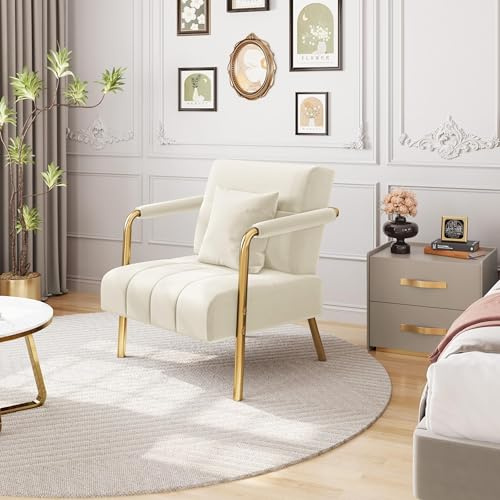 Yaheetech Sessel Samtiger Loungesessel, Polstersessel mit Metallbeinen, Einzelsessel 71,5 cm Breite, Relaxsessel für Wohnzimmer/Heimbüro Beige