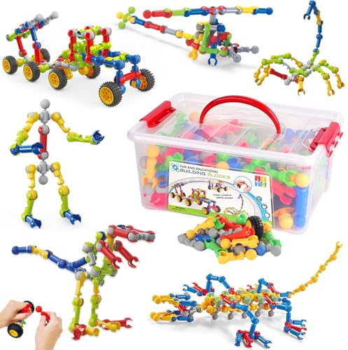 170-teiliges STEM-Bauspielzeug für Kinder im Alter von 4–8 Jahren, pädagogisches Konstruktionsbauset für Kinder, kreative Kinderspiele, Geburtstagsgeschenke für Jungen und Mädchen von 5–7 Jahren (170)