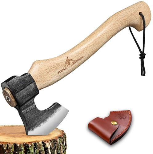 Purple Dragon Beil Axt Outdoor - mit Scheide, Äxte Holz Spalten 40cm Spaltaxt für Holz, Handgeschmiedet Handbeil Kuhfuß, Bushcraft Axt Holzgriff, Camping Äxte Geschenk für Männer