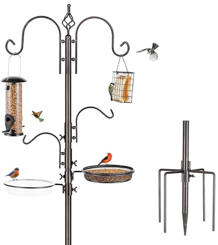 MIXXIDEA Deluxe Vogelfutterspender Kit Bird Feeder Pole Multi Feeder hängen mit Metall Vogelfütterungsstation Suet Feeder Vogel Bad Mesh Tray zum Anziehen (1 Pack)