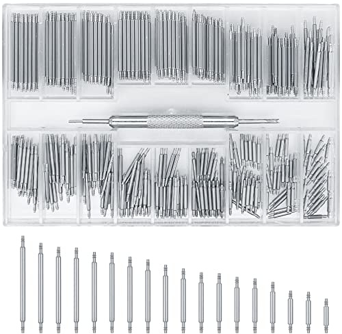 QOOSIKICC 360 Stück Uhrenarmband Stifte Federstege Werkzeug, Edelstahl Uhrenarmband Link Pins Federstifte, Uhr Entferner Repair Tool Set 8-25 Durchmesser Uhrmacherwerkzeug