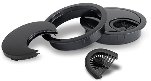 LouMaxx Kabeldurchführung 60mm Ø - 2er Set Kabeldurchlass Metall Schwarz - Kabeldurchführung Schreibtisch mit Staubdichtung – für mehr Ordnung