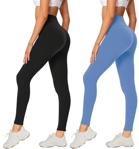 AMIYOYO 2er Pack Leggings für Damen High Waist Leggins Blickdicht Elastische Bauchweg Hosen Weiche Sporthose für Yoga Fitness Outdoor Freizeit
