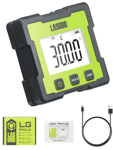 LASGOO Digitaler Winkelsucher, wiederaufladbarer Winkelmesser, magnetischer Neigungsmesser mit LCD-Anzeige, 4 Messeinheiten für Holzbearbeitung, Tischsäge, Bau, Metallbearbeitung