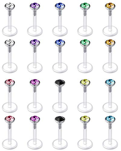 AceFun Lippenpiercing stecker 16G Tragus Ohrringe Retainer klar Labret Piercing Monrone Piercing 20 Stück bioflex Flexibles Acryl 2,5 mm CZ Gem
