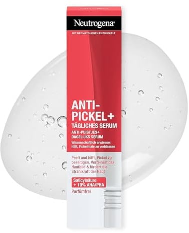 Neutrogena Anti-Pickel+ Peeling Serum 30 ml, hautbilderneuerndes Gesichtsserum mit hautklärender Salicylsäure + AHA / PHA für unreine Haut, reduziert Pickel und Pickelmale sichtbar in nur 1 Woche*