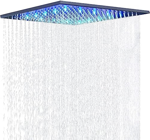 JUNSOTTOR Duschkopf Regendusche LED Deckenbrause 30x30cm mit Selbstreinigende Regendusche Brausekopf & Farbwechsel Schwarz | Messing Einbau-Duschsystem - Anti-Kalk Edelstahl Regenduschkopf