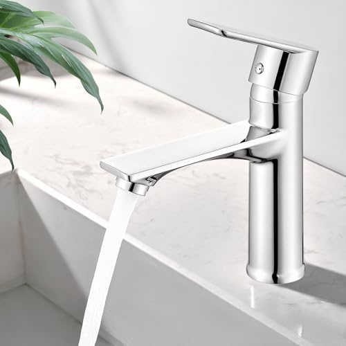 HOMELODY Wasserhahn Bad Chrom, Bleifreie Sicherheit Waschtischarmatur Bad Armatur, Auslaufhöhe 103 mm Mischbatterie Waschbecken Einhebelmischer Armatur Badezimmer, Badarmatur Waschbecken