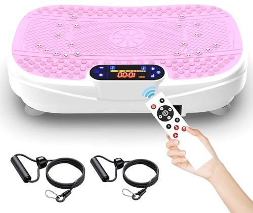 SAVEYOUR Vibrationsplatte für Zuhause - Rüttelplatte mit 120 Stufen & 5 Modi, mit Widerstandsbändern & Fernbedienung, für Fettverbrennung Muskelaufbau Figurformung ideal für Zuhause Home Gym(Rosa)